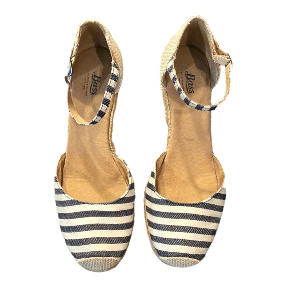Bass Striped Blue & White Emilia Wedge Espadrille Sandals Size 8.5